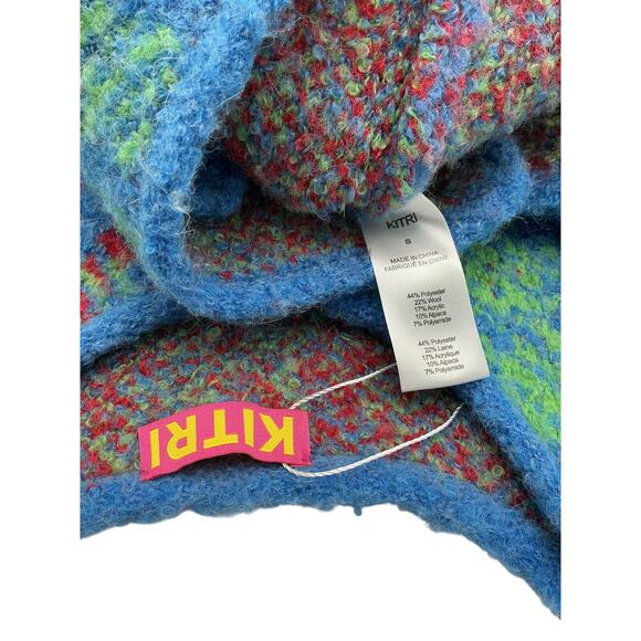 Kitri 'Pandora' Blue Polyester Check Boucle Knit Cardigan Size S - Picture 4 of 4